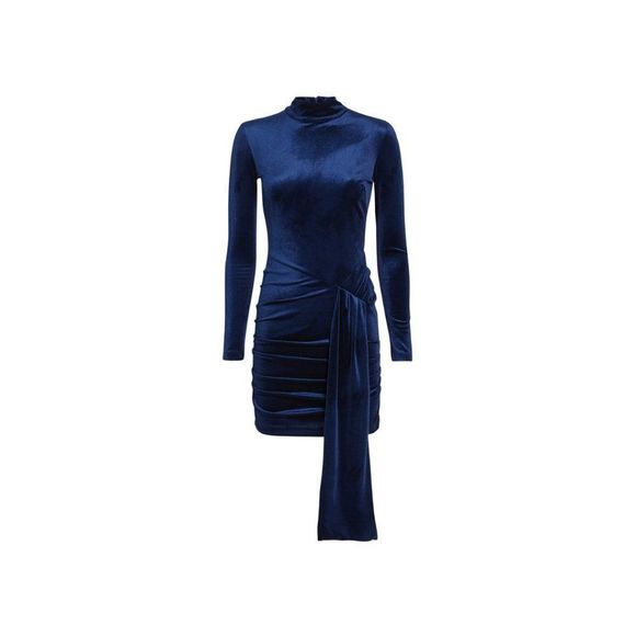 Ronny Kobo Marlinna Blue Velvet Long Sleeve Mock Neck Mini Dress - Size Small - Picture 4 of 11